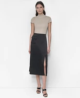 Dkny Women's Slit-Front Flap-Pocket Midi Satin Skirt