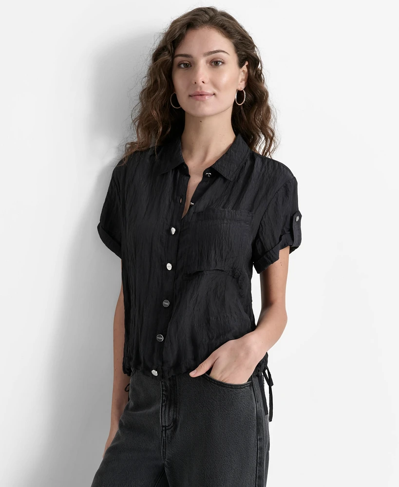 Dkny Women's Crinkled Short-Sleeve Button-Front Shirt