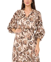 Vince Camuto Women's Printed Split-Neck Long-Sleeve Maxi Dress