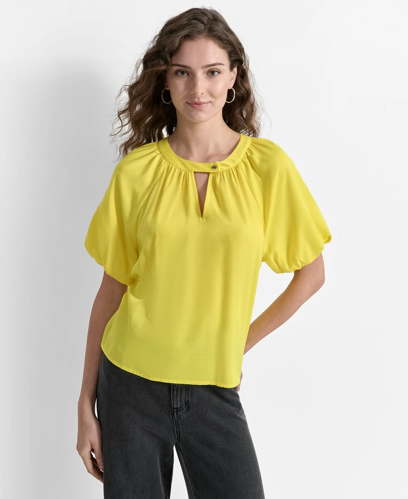 Dkny Women's Short-Bubble-Sleeve Satin Slub Blouse