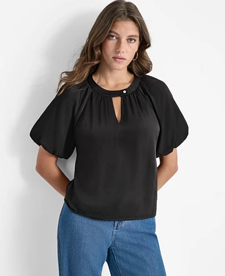 Dkny Women's Short-Bubble-Sleeve Satin Slub Blouse