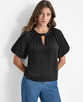 Dkny Women's Short-Bubble-Sleeve Satin Slub Blouse