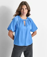 Dkny Women's Short-Bubble-Sleeve Satin Slub Blouse