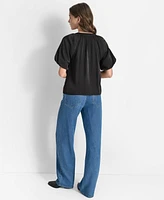 Dkny Women's Short-Bubble-Sleeve Satin Slub Blouse