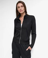 Dkny Women's Pinstripe Zip-Front Stand-Collar Jacket