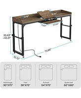 Tribesigns Height Adjustable Overbed Table with Wheels, Queen Size Mobile Over Bed Desk with Adjustable Tilt Stand, Mobile Laptop Cart Computer Desk w