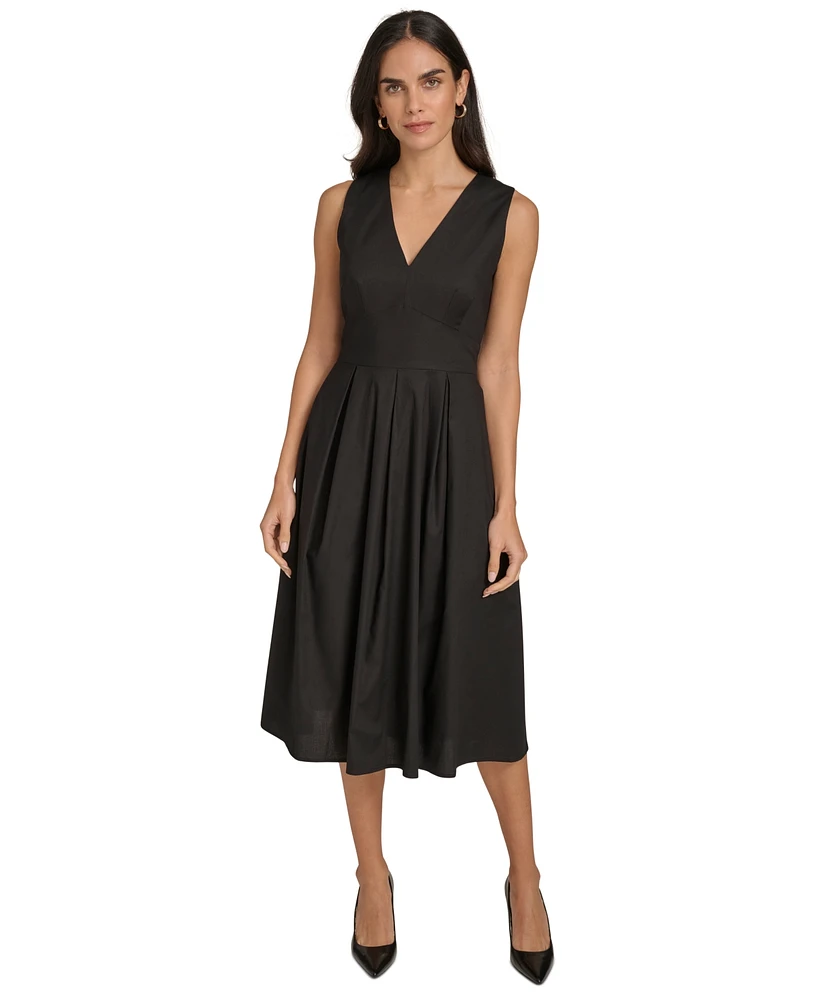 Calvin Klein Women's V-Neck Sleeveless A-Line Dress