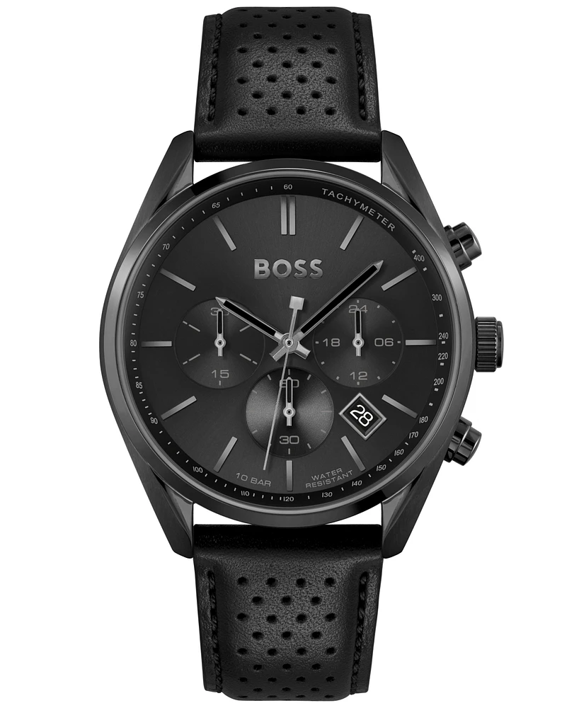 Hugo Boss Men's Chronograph Champion Perforated Leather Strap Watch 44mm