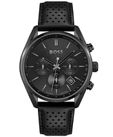 Hugo Boss Men's Chronograph Champion Perforated Leather Strap Watch 44mm