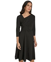 Calvin Klein Women's Asymmetric-Neck Belted Dress