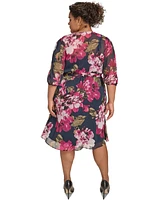 Calvin Klein Plus Floral-Print A-Line Wrap Dress