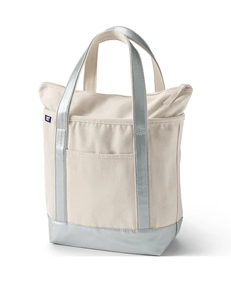 Lands' End Medium Metallic 5 Pocket Zip Top Canvas Tote Bag