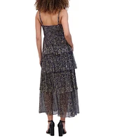 Siena Women's Lurex Tiered-Skirt Sweetheart Maxi Dress