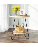 Tribesigns Round Side Table, 2-Tier End Table with Metal Legs, Modern Industrial Beside Table, Small Accent Table Snack Table for Living Room, Bedroom