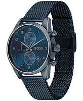 Hugo Boss Men's Chronograph Skymaster Blue Ion-Plated Mesh Steel Bracelet Watch 44mm