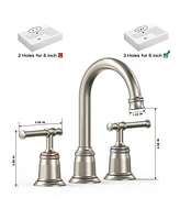gaomon Classical 8 inch Bathroom Faucet, Bathroom faucets for Sink 3 Holes, Brushed Nickel 2 Packs