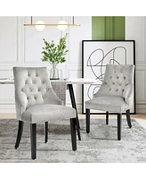 Gymax Set of 2 Button-Tufted Dining Chair Upholstered Armless Side Chair Grey