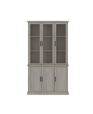 Famapy 5-Shelf Brown Wood Standard Bookcase With 3 Glass Doors and 3 Wood Doors