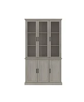 Famapy 5-Shelf Grey Wood Standard Bookcase With 3 Glass Doors and 3 Wood Doors