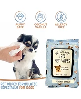 Precious Tails 120pc. Live. Love. Scented Wipe, Pet Wipes for Dogs, Dog Grooming Wipes, Puppy Cleaning Deodorizing Paws, Butt, Body