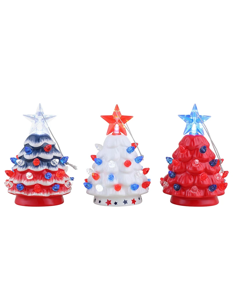 Mr. Christmas Mini Nostalgic Ceramic Patriotic Trees, Set of 3