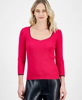 T Tahari Women's Sweetheart-Neck Rib-Knit 3/4-Sleeve Sweater