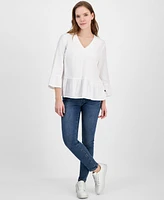 Nautica Jeans Women's V-Neck 3/4-Sleeve Peplum Top