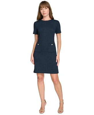 Tommy Hilfiger Women's Power-Grid Round-Neck Shift Dress