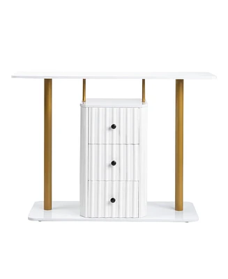 Slickblue Modern Console Table with 3 Drawers and Faux Marble Veneer for Stylish Entryway Storage