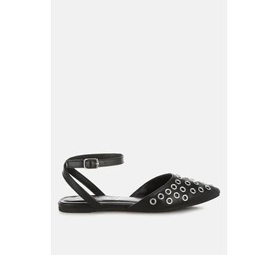 London Rag Chalcis Metallic Eyelet Detail Flat Sandals