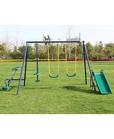 Slickblue Metal Swing Set with Slide – Durable Outdoor Playset for Kids