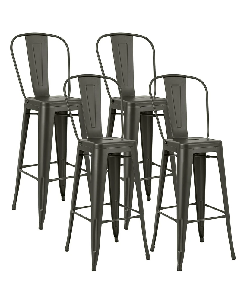 Sugift 30 Inch Height Set of 4 High Back Metal Industrial Bar Stools