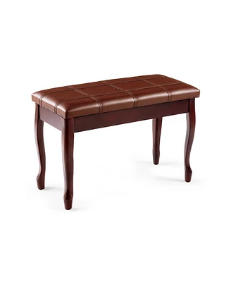 Sugift Solid Wood Pu Leather Piano Bench with Storage