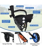 Hongge Foldable 3 Wheels Push Pull Golf Trolley with Scoreboard Bag-Navy