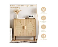 gaomon Modern Rattan Sideboard Buffet Storage Cabinet with Rattan Doors, Free Standing Accent Cabinet for Living Room, Hallway, Dining Room, Entryway