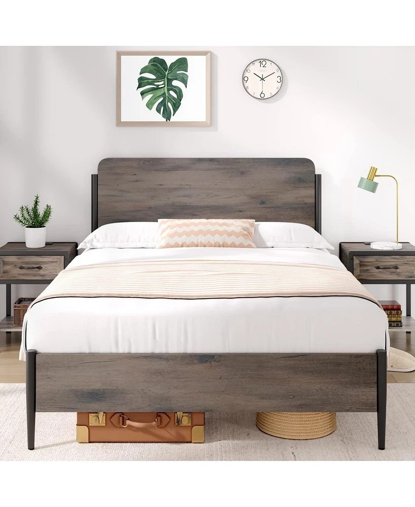 gaomon Queen Bed Frame with Wooden Headboard and Footboard,Metal Queen Size Bed Frame