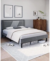 gaomon Queen Size Bed Frame, with Adjustable Height Headboard, with Strong Wooden Slats