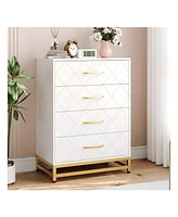 gaomon Dresser For Bedroom With 4 Drawers And Metal Handle,Chest Of Drawers, Sturdy Frame Modern Bedroom Furniture