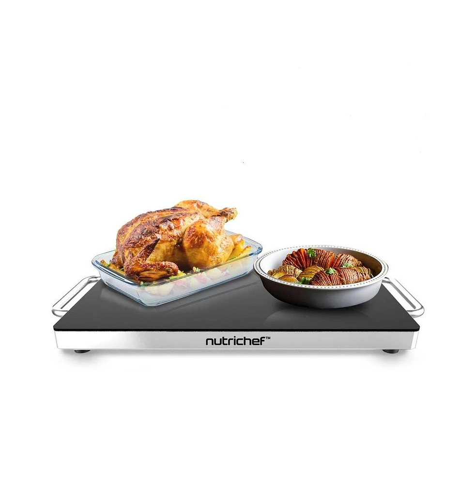 NutriChef Electric Warming Tray with Non-Stick, Heat-Resistant Glass Plate, 16.5" x 11" Heating Surface - PKWTR30