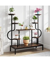 Tribesigns Large Tall Plant Shelf,Wood Indoor Ladder Holder Flower Rack,8-Tier Metal Plant Stand