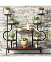 Tribesigns Large Tall Plant Shelf,Wood Indoor Ladder Holder Flower Rack,8-Tier Metal Plant Stand