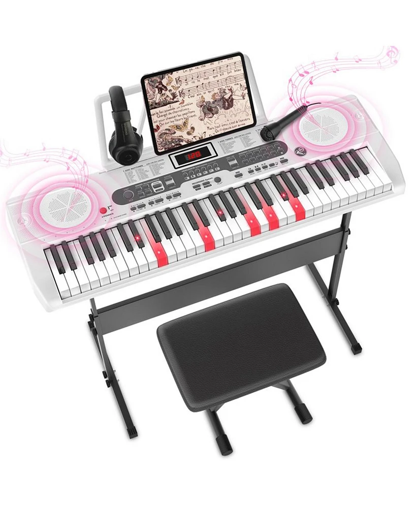 Sugift White 61 Keys Keyboard Piano, Electric Digital Piano Set with Stand, Bench, Headphones, Built-in Speakers