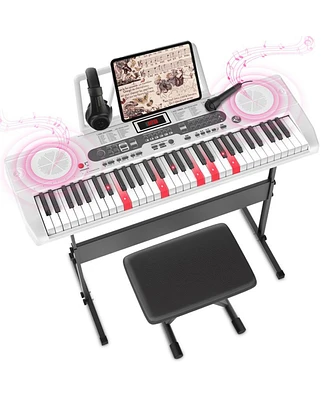 Sugift White 61 Keys Keyboard Piano, Electric Digital Piano Set with Stand, Bench, Headphones, Built-in Speakers