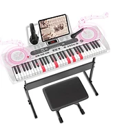 Sugift White 61 Keys Keyboard Piano, Electric Digital Piano Set with Stand, Bench, Headphones, Built-in Speakers