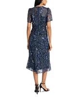 Maggy London Women's Botanical Embellished Mesh Fit & Flare Dress