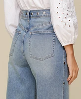Avec Les Filles Women's Mid-Rise Studded Barrel-Leg Jeans