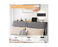 gaomon Full Size Bed Frame with Ergonomic Headboard and Charging Station, Upholstered Platform Bed, Metal Frame with 4 Storage Drawers, No Box Spring