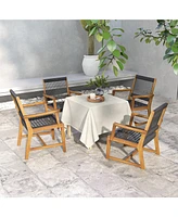 Gymax Patio 4PCS Acacia Wood Dining Chairs All-Weather Rope Woven Armchairs Outdoor