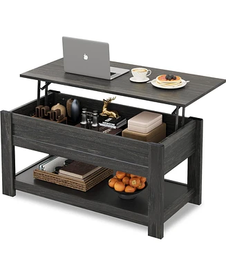 Wlive Modern Lift Top Coffee Table,Rustic Coffee Table with Storage Shelf and Hidden Compartment,Wood Lift Tabletop for Home Living Room,Black.