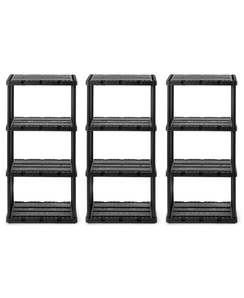 Gracious Living 4 Shelf Knect-a-Shelf Solid Light Duty Storage Unit, Black 3 Pck